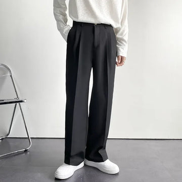 Spring Autumn Men's Fashionable White Korean Style Casual Pants Street Draped Straight Loose Suit Casual Trousers Male